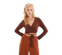 Trendyol Women Loungewear Slim fit Basic V Neck Knitted Blouse Brown