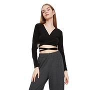 Trendyol Women Loungewear Slim fit Basic V Neck Knitted Blouse Schwarz