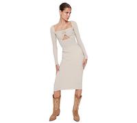 Trendyol Women Midi Bodycon Slim Knitwear Dress Beige