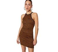 Trendyol Women Mini Bodycon Fitted Knit Dress,Orange-Multicolor,38