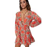 Trendyol Women Mini Ruffle Hem Regular fit Woven Dress,Red-Multicolor,34