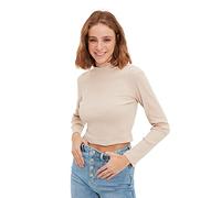 Trendyol Women More Sustainable Slim fit Basic Standing Collar Knit Blouse Stone