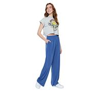 Trendyol Women Normal Waist Wide Leg Trousers,Indigo,M