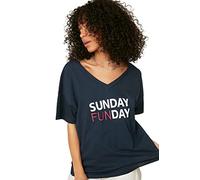 Trendyol Women Oversize Basic V Neck Knit T-Shirt Navy Blue