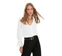 Trendyol Women Petite Regular fit Basic Crew Neck Woven Shirt Ecru