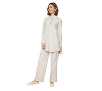Trendyol Women Plain Half Lapel Detailed Woven Tunic Modest Top-Bottom Sets Cream