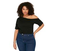 Trendyol Women Plus Size Fitted Asymmetrical Boat Neck Knitted Plus Size Blouse Black