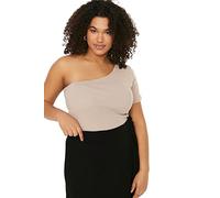 Trendyol Women Plus Size Fitted Basic Asymmetrical Collar Knitted Plus Size Blouse Stone