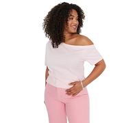 Trendyol Women Plus Size Fitted Basic Turndown Collar Knit Plus Size Blouse Pink