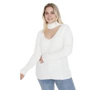 Trendyol Women Plus Size Regular Double-Breasted Crew Neck Knitwear Plus Size Jumper Ecru