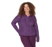Trendyol Women Plus Size Regular Double-Breasted Polo Neck Knitwear Plus Size Jumper Purple