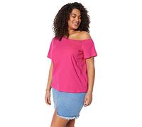 Trendyol Women Plus Size Regular fit Basic Boat Neck Knit Plus Size Blouse,Fuchsia,4XL