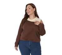 Trendyol Women Plus Size Regular fit Basic Crew neck Knitted Plus Size Sweatshirt Brown