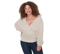 Trendyol Women Plus Size Regular fit Double-Breasted Cache-Coeur Knitwear Plus Size Jumper Stone