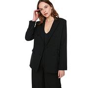 Trendyol Women Plus Size Regular fit Double-Breasted Crew Neck Woven Blazer Black