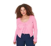 Trendyol Women Plus Size Slim fit Basic V Neck Knitwear Plus Size Cardigan Pink
