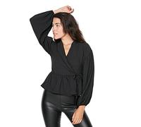 Trendyol Women Regular A-line Lapel Collar Woven Blouse Black