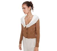 Trendyol Women Regular Basic Polo Neck Knitwear Cardigan Brown