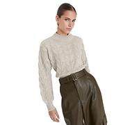 Trendyol Women Regular Basic Standing Collar Knitwear Sweater Stone