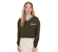 Trendyol Women Regular Basic V Neck Knit Sweatshirt Khaki