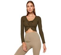 Trendyol Women Slim fit Asymmetrical Square Collar Knitted Blouse Dark Khaki