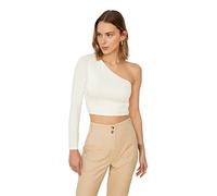 Trendyol Women Slim fit Basic Asymmetrical Collar Knit Blouse Ecru