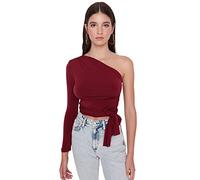 Trendyol Women Slim fit Basic Asymmetrical Collar Knitted Blouse Burgundy