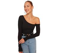 Trendyol Women Slim fit Basic Asymmetrical Collar Knitted Blouse Schwarz