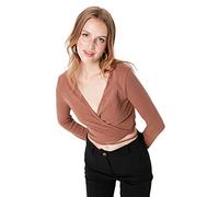 Trendyol Women Slim fit Basic Cache-Coeur Knit Blouse Light Brown