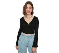Trendyol Women Slim fit Basic Cache-Coeur Knitted Blouse Schwarz