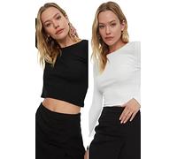 Trendyol Women Slim fit Basic Crew Neck Knitted Blouse Black White