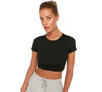 Trendyol Women Sportswear Fitted Basic Crew Neck Knitted Blouse Schwarz