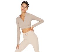 Trendyol Women Sportswear Fitted Basic Standing Collar Knit Blouse Stone