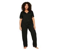 Trendyol Women Straight Knitted Shirt-Trousers Plus Size Pajamas Set Schwarz