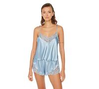 Trendyol Women Straight Lacework/Mesh/Net detailed Thin Woven Camisole - Shorts Pajama Set Blue