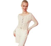 Trendyol Women Young Fitted Basic Boat Neck Knit Blouse Ecru