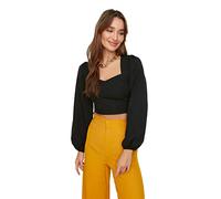 Trendyol Women Young Slim fit Basic Sweetheart Woven Blouse Schwarz