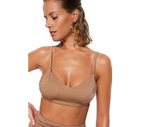 Trendyol Women's Bralette Knit Bikini Top Swimwear, Mink, 10