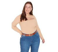 Trendyol Women's Choker high Neck Plain Regular Plus Size Sweater Sweatshirt, Beige, XXL