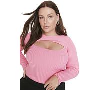 Trendyol Women's Choker high Neck Plain Regular Plus Size Sweater Sweatshirt, Pink, 3XL