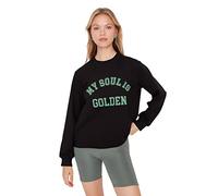 Trendyol Women's Crew neck Plain Regular Sweatshirt, Black, L