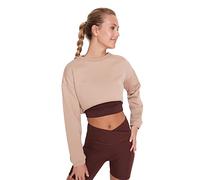 Trendyol Women's Crew Neck Plain Slim Sweatshirt, Beige, M UK