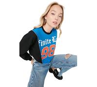 Trendyol Women's Crew Neck with Slogan Regular Sweatshirt, Black, M