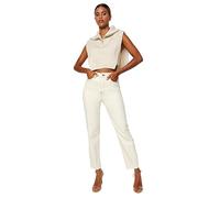 Trendyol Women's Damen Gerade Mama Hohe Taille Jeans, Ecru, 8