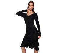 TRENDYOL Women's Damen Gerade Midi Lange Ärmel Tag Nacht Schlank Kleid Dress, Black, L