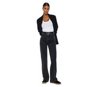 Trendyol Women's Damen Gerade Weites Bein Hohe Taille Jeans Jeans, Anthracite,