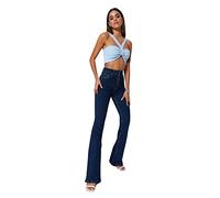 Trendyol Women's High Waist Leg Flare Jeans Pants, Dark Blue, 18