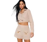 Trendyol Womens High Waist Straight Leg Fitted Shorts, Beige, 6 UK