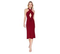 Trendyol Women's Midi Bodycon Fitted Dress, Burgundy, 36 UK