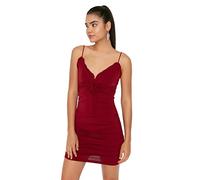 Trendyol Women's Mini Bodycon Regular Dress, Burgundy, 40 UK